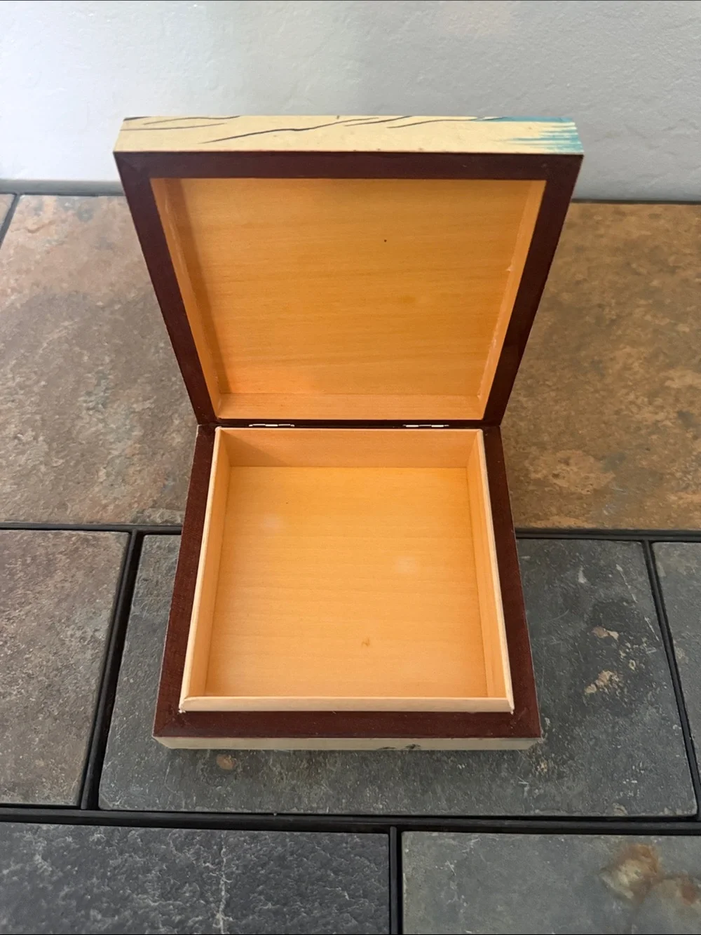 Hand-Painted Japanese Style Box with Boat Motif